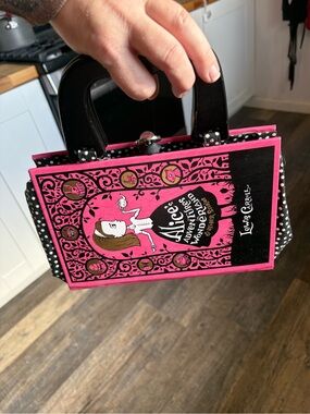Pink Alice in Wonderland Novelty Clutch with Black Accents
